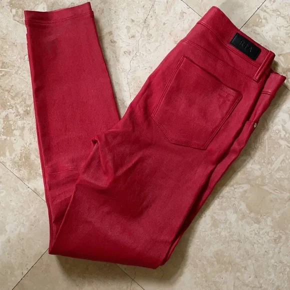 R+A red leather high waist pants 29